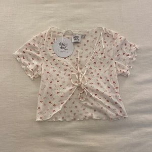 Princess Polly White Short Sleeve Tie Front Crop